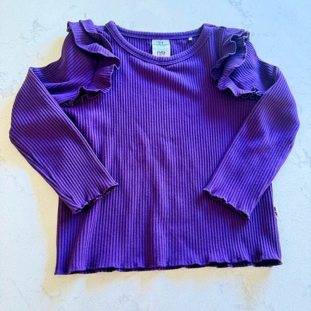 Little Sleepies Purple Ribbed Long-sleeve Ruffled Top